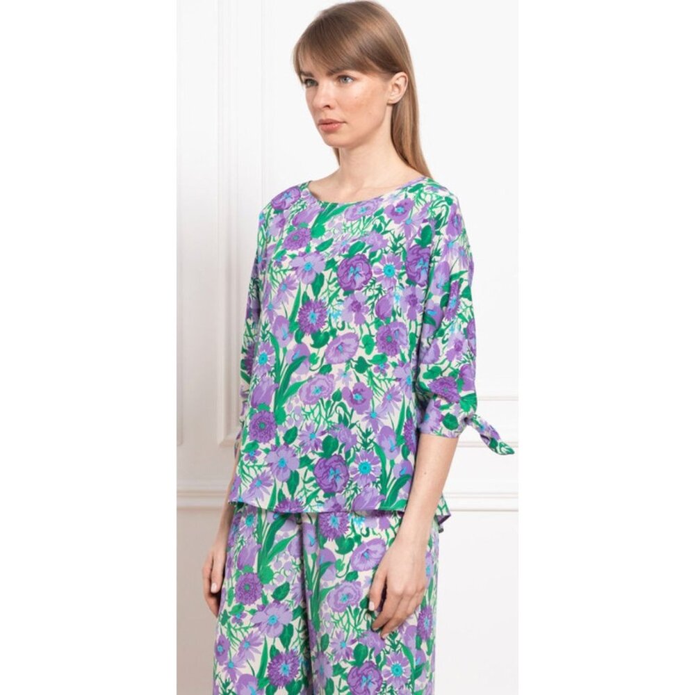 NWT Max Mara Weekend Vorra Silk Floral Blouse Lilac Women's Size US 0 $375 [jb]